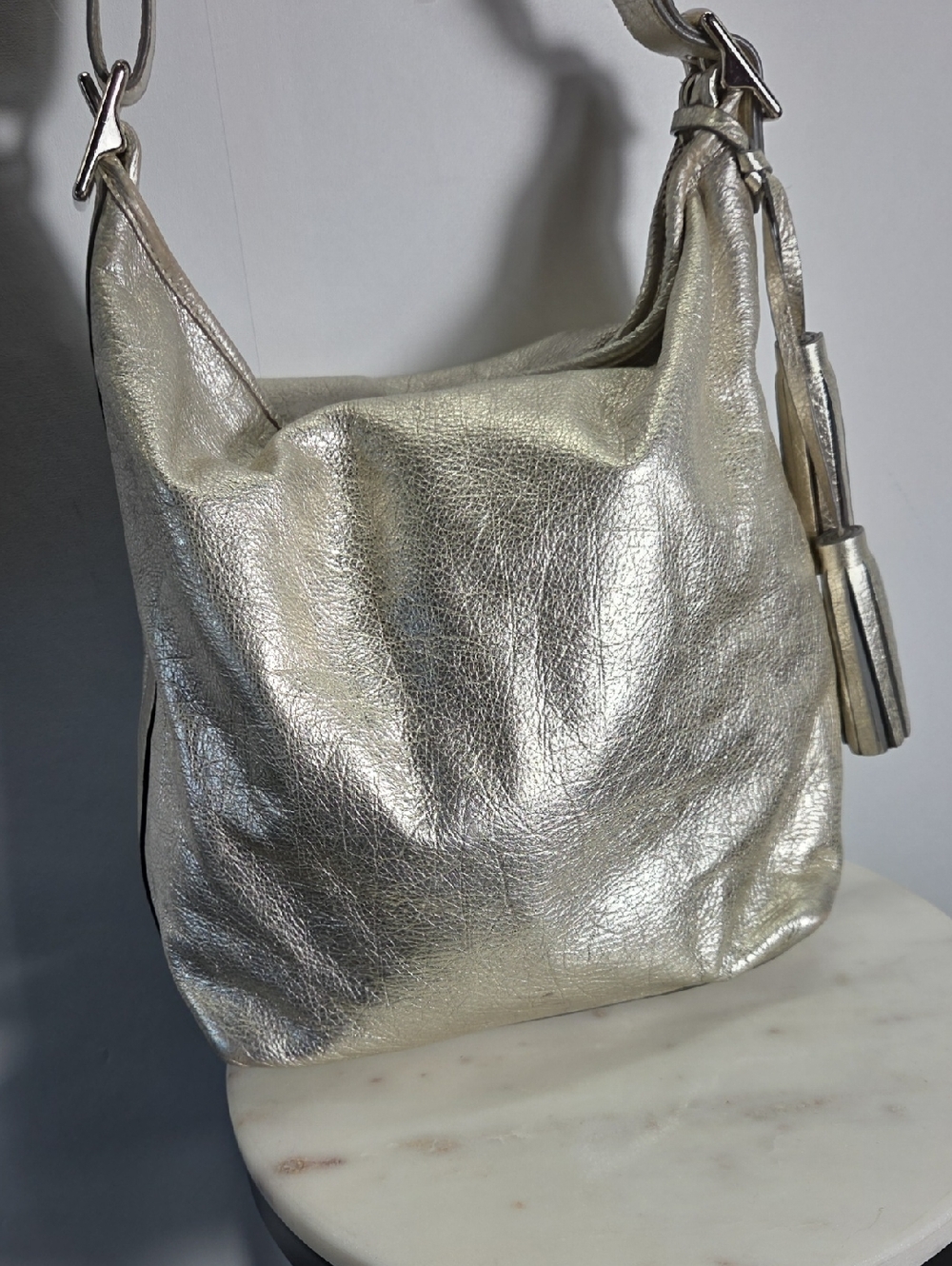 Coach Metallic Gold/silver Leather Shoulder Bag Vintage - Picture 2 of 8